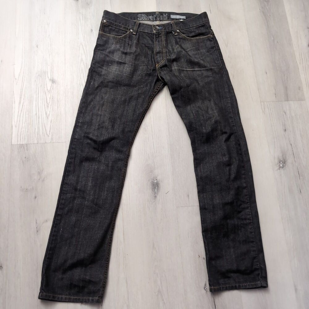 Levi's SilverTab Jeans Men's Size 35 Dark Wash Low Straight Jeans Distressed